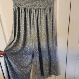 Soft Sky Blue Strapless Flowery Jumpsuit size M